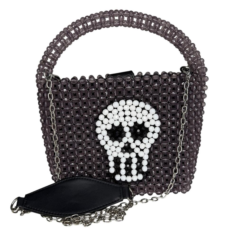 Bouffants And Broken Hearts Kendra Dandy Beaded Skull Purse Crossbody Top Handle - Picture 2 of 12